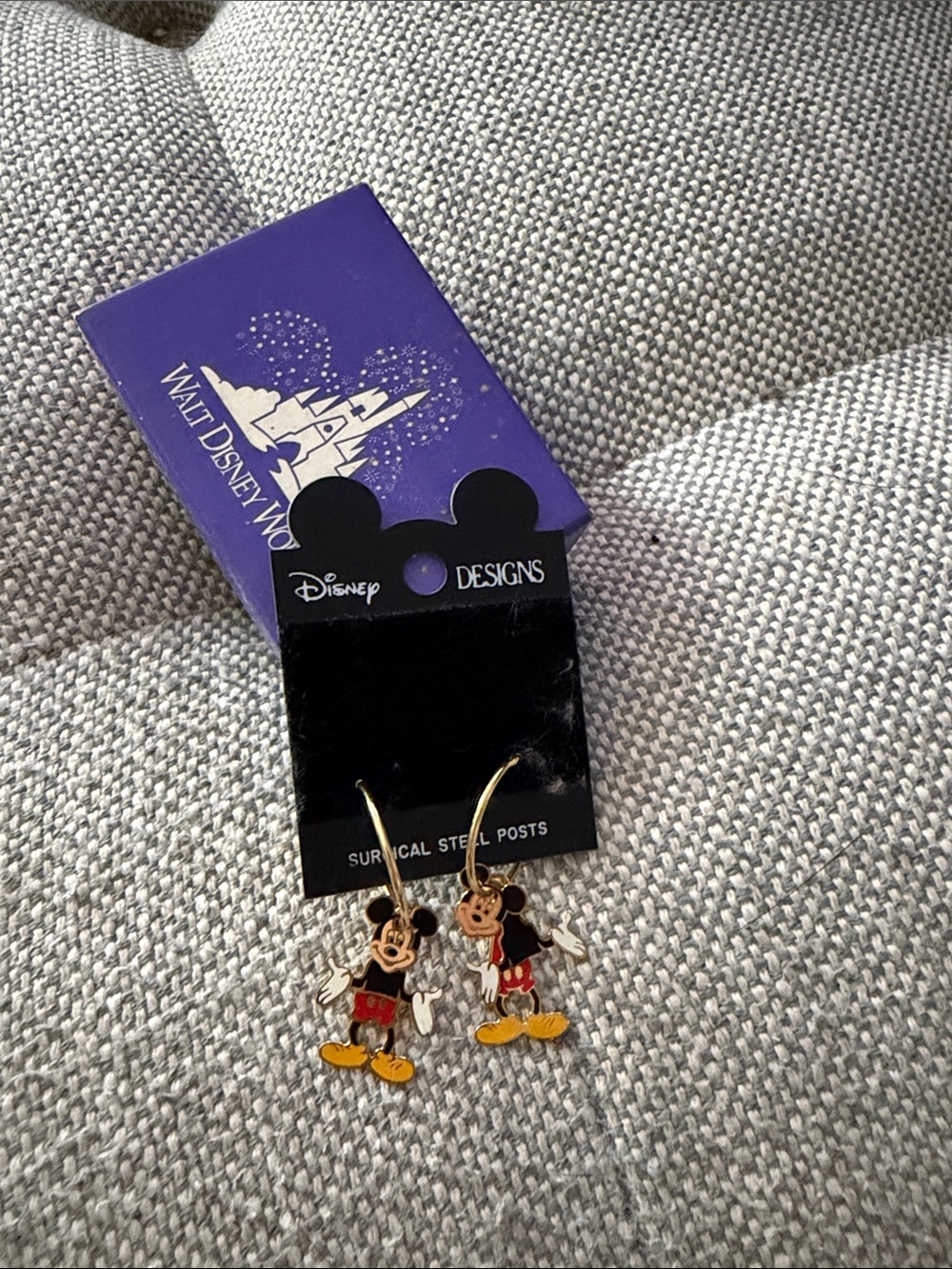 Disney Kids Mickey Mouse Enamel Dangle Earrings - Black Red Yellow Gold